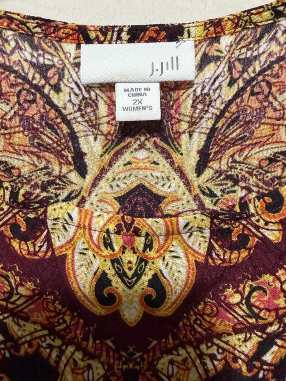 J. Jill Burgundy and Gold Paisley A-Line Long Sleeve Tunic Dress Size 2X - Picture 3 of 8